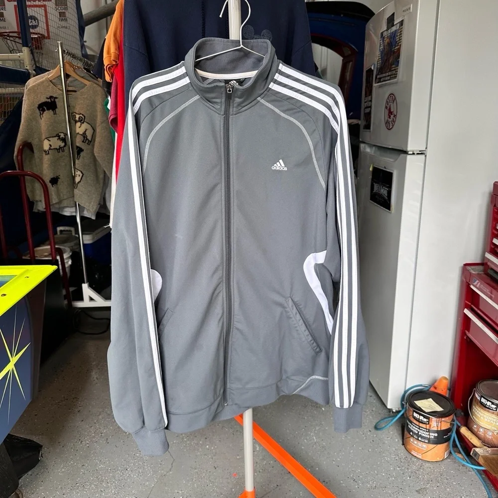 Adidas Vintage Grey Full Zip White Stripes Stand Collar Track Jacket XL - Picture 4 of 4